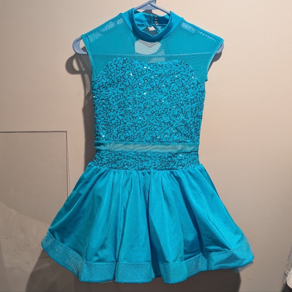 Girls Dance Costume - Turquoise Dress With Sequins